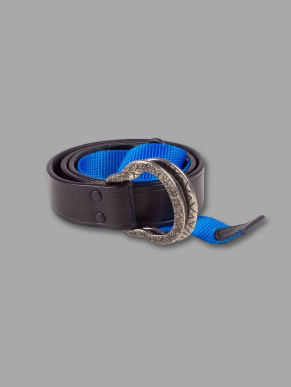 LANVIN Black Blue 2-Tone Technical Nylon Leather Belt Sz IT 95 US 34